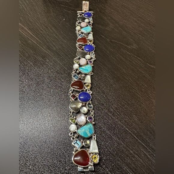 Multi gemstone and stamped Thailand sterling silver bracelet! - Picture 3 of 11